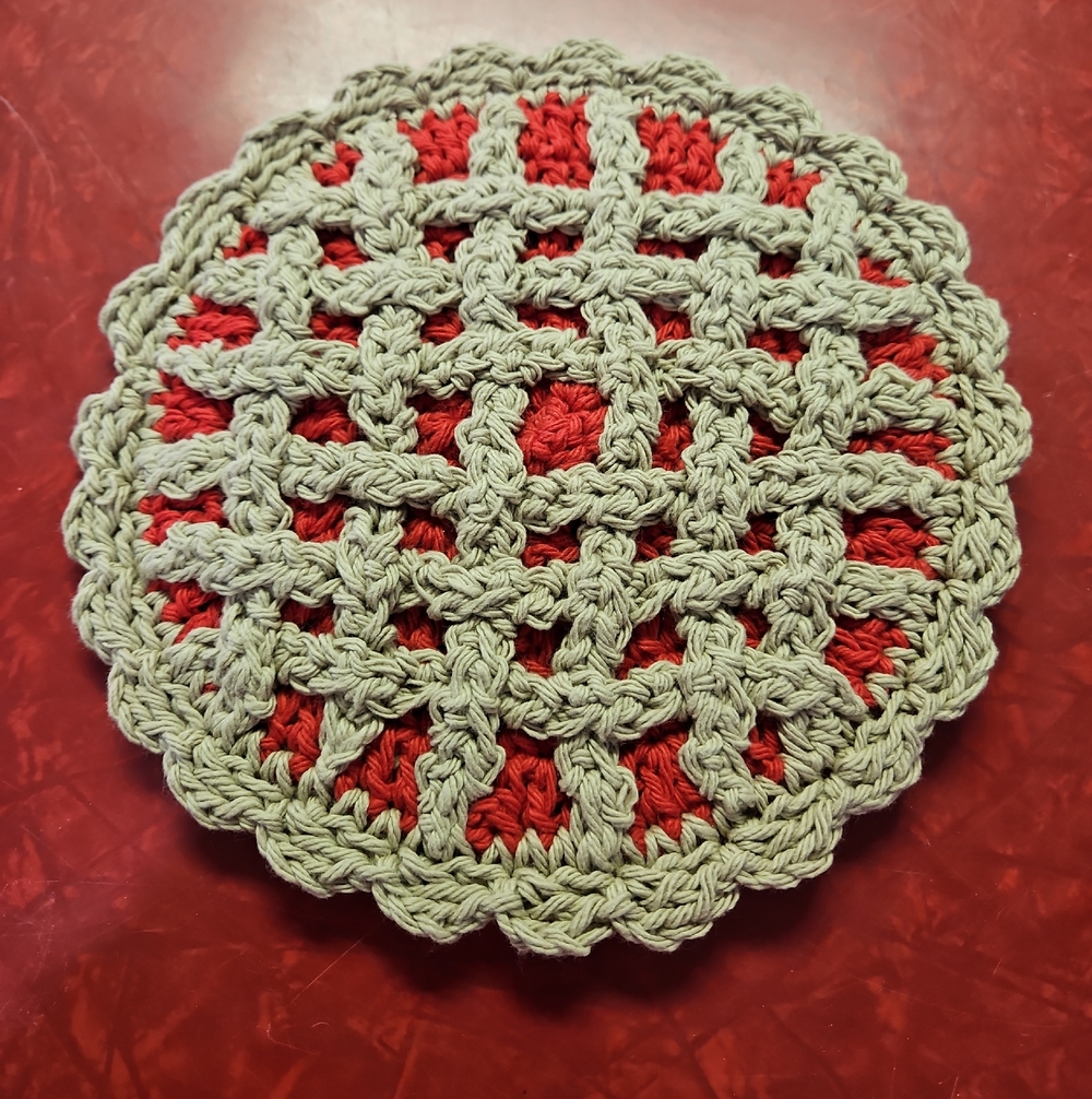 Handmade Crochet Round 8" Cherry Pie Hot Pad